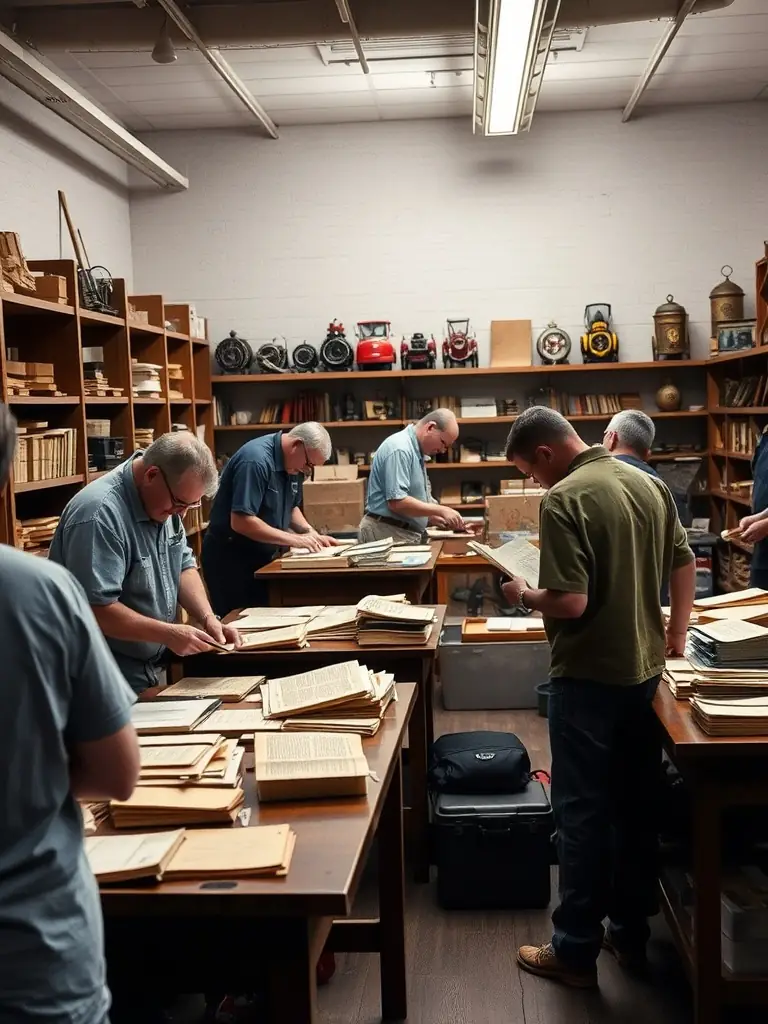 A photograph showcasing volunteers cleaning and cataloging newly discovered artifacts in the CASAP LA CHAPELLE AUX SAINTS ARCHEO PATRIMOINE laboratory. The image should emphasize the meticulous nature of the work and the dedication of the volunteers.