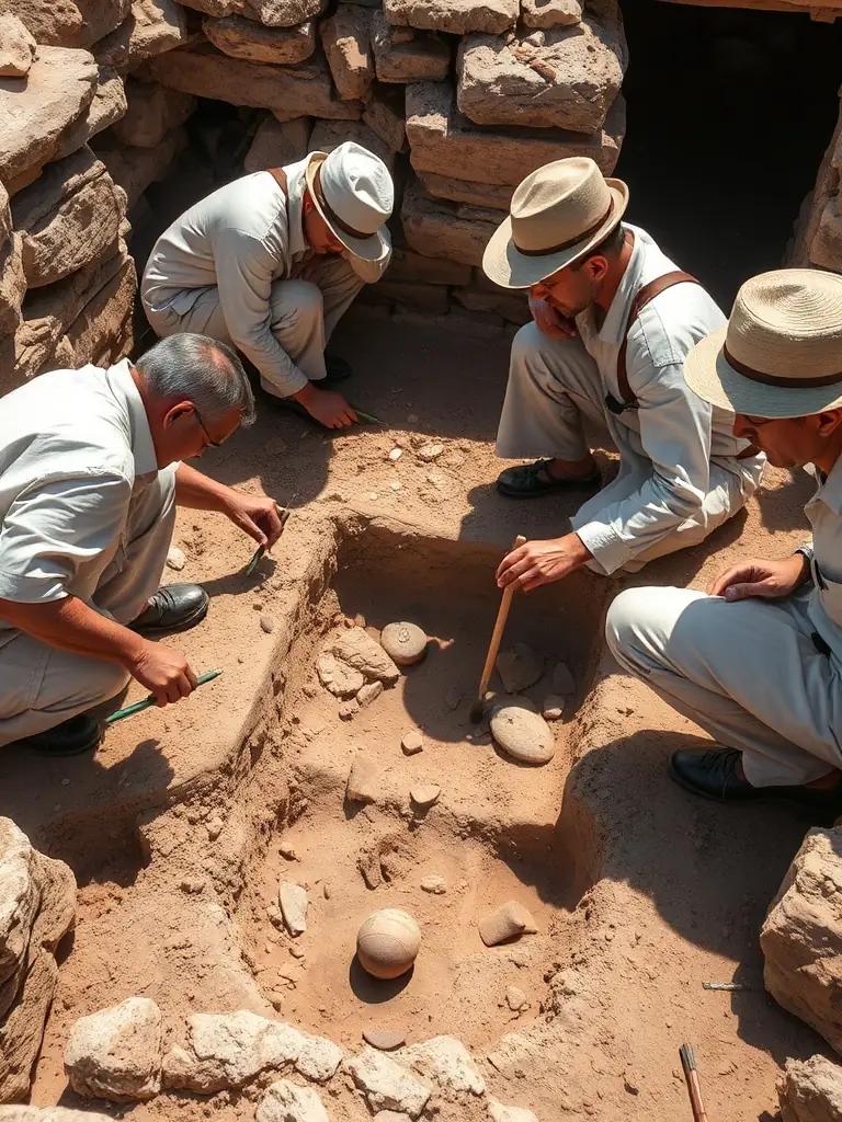 A photograph capturing volunteers participating in an archaeological dig at La Chapelle-aux-Saints, carefully excavating artifacts.
